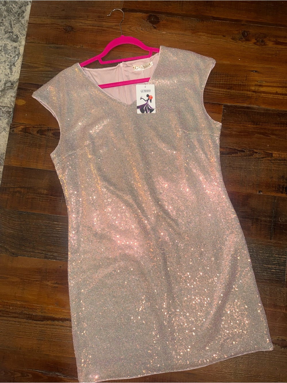 Pink Sequin Mini Dress with Cap Sleeves